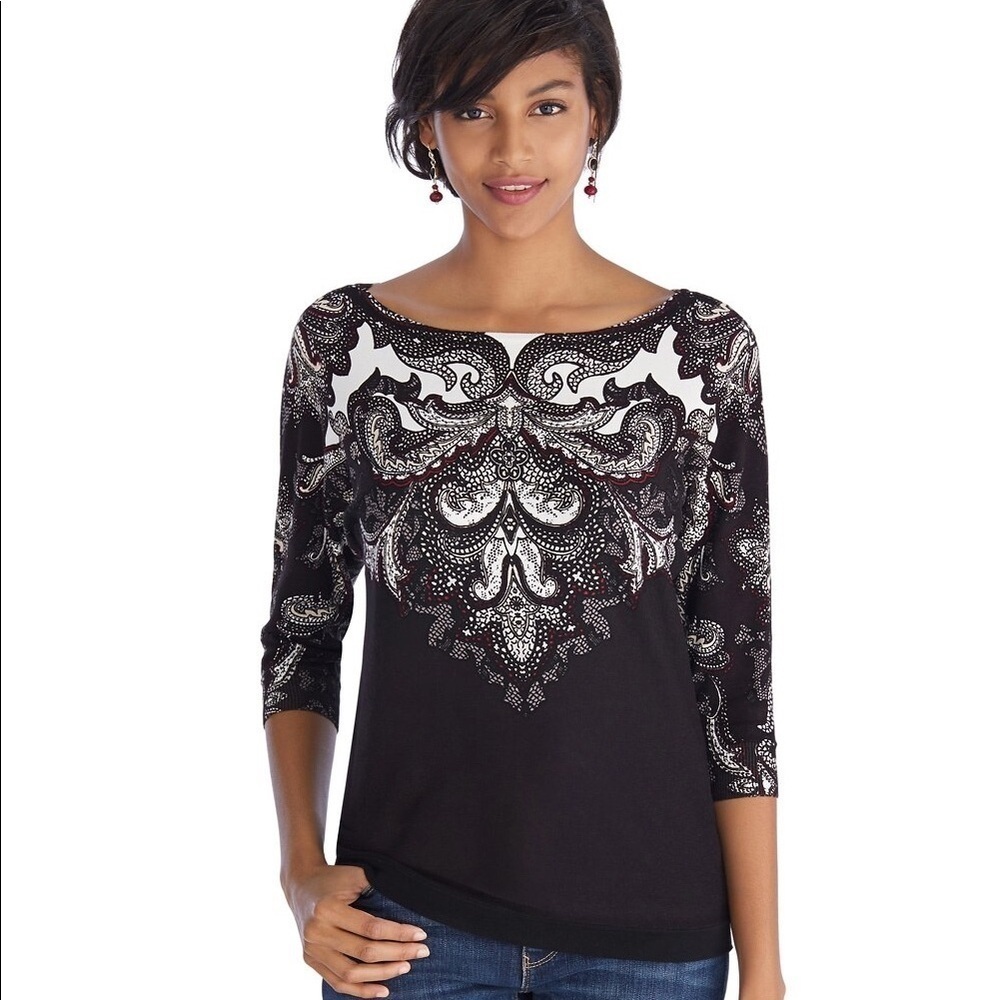 WHBM PRINTED DOLMAN SLEEVE PULLOVER